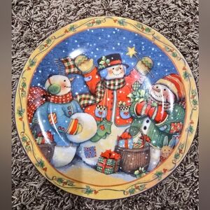Vintage Decratative Festive Snowman Holiday Christmas Plate